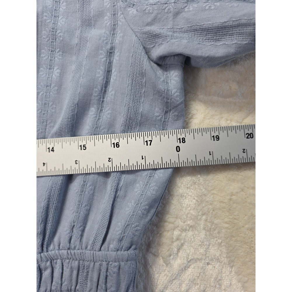 BTFBM Women's Light Blue Cotton Tiered Midi Dress Puff Sleeve Lined Size L NWT - Picture 11 of 15